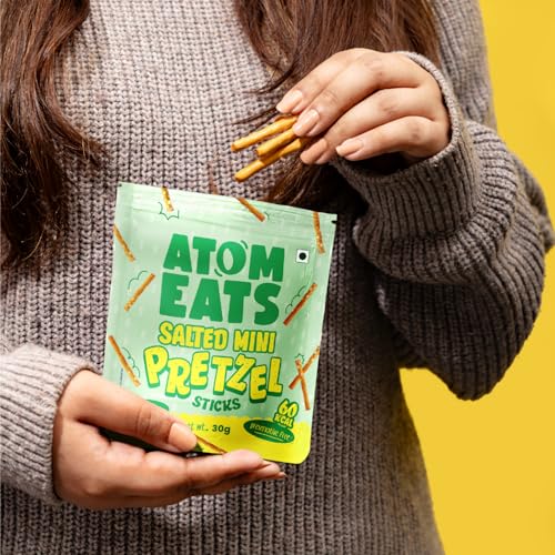 Image of Atom Eats Salted Pretzel Mini Sticks 30g - (Pack of 3) | Savory Snacks, Crunchy Namkeen - Perfect for Snack Box, Parties, On-the-Go and Delicious - Great Food Items for Dipping, Solo Snacking