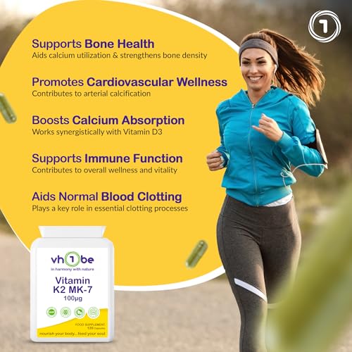 Vitamin K2 MK7 100mcg High Strength Bone Health Vitamin Supplement – 120 Vegan Capsules Made in UK, Supports Calcium Absorption & Bone Density | 100% Natural Vitamin K2 MK-7 by vh1be - Image 5