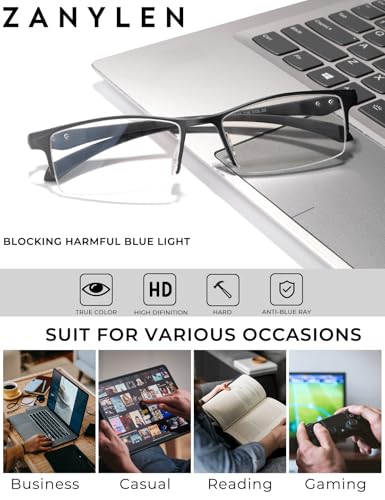 Image of ZanyLen Blue Light Glasses for Men Semi Rimless Rectangular Computer Glasses