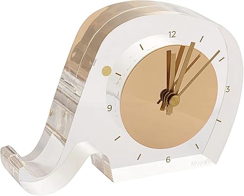 Miniatura 1 de Reloj de escritorio acrílico, reloj analógico moderno, decoración de oficina en casa, marco transparentecara dorada, forma de manzana