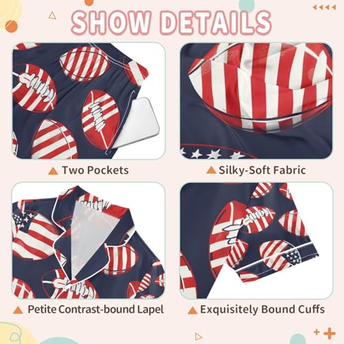 senya American Flag-colored Football Satin Summer Pajama Sets Silk Short Sleeve Button Down Sleepwear3