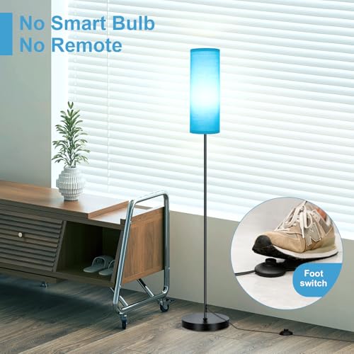 Image of FRIDEKO HOME Floor Lamp with Turquoise Shade, Simple Design with Foot Pedal Switch, Small Tall Lamps for Living Room Bedroom, Corner Floor Stand Light with Black Pole Lamp (No Remote /No Bulb)