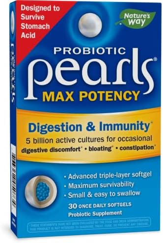 Nature's Way Probiotic Pearls Max Potency, 5 Billion Active Cultures, Supports Digestion and Immune Health*, Survives Stomach Acid, 30 Softgels