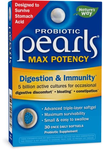 Nature's Way Probiotic Pearls Max Potency, 5 Billion Active Cultures, Supports Digestion and Immune Health, Survives Stomach Acid, 30 Softgels