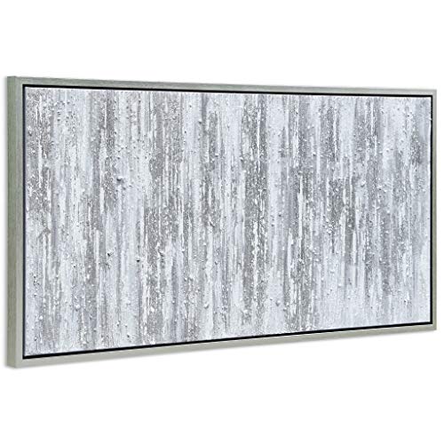 Empire Art Direct Abstract Wall Art Textured Hand Painted Canvas By Martin Edwards, Champagne Frame, 24" X 48", Silver Frequency #TOP1
