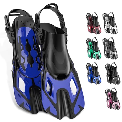 UthCra Adults Swim Fins, Adjustable Short Fins Youth Swimming Flippers, Swimming Training for Children Girls Boys Beginners