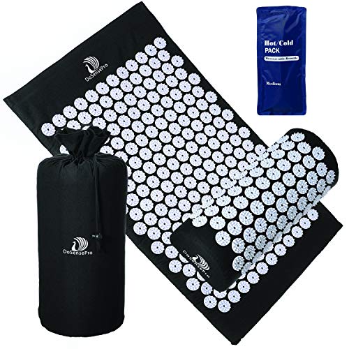 Acupuncture Mat and Pillow Massage Set - by DoSensePro + Gel Pack. Acupuncture Mattress for Neck and Back Pain. Relieve Sciatic, Headaches, Aches at Pressure Points. Natural Sleeping Aid (Black)