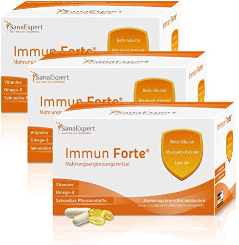 SanaExpert Immun Forte, Vitamine und Mineralstoffe für das Immunsystem, Omega-3-Fettsäuren, Beta-Glukan, Marigold-Extrakt, Lycopin und Lutein, 1 Monatspackung à 90 Kapseln (69g) (3) Cover