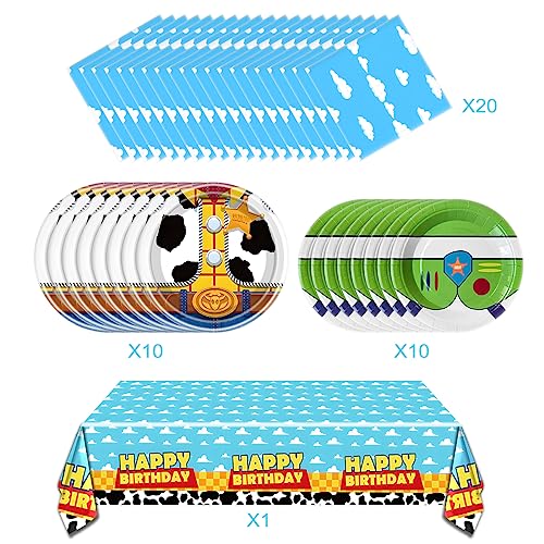 image for OULUN Cartoon Story Party Tableware Set, Blue Sky White Cloud Cow Tabl