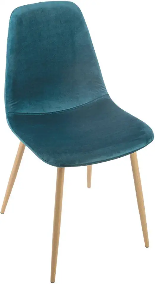 Atmosphera – Chaise en Velours Bleu Canard – Design Scandinave, Pieds Acier Effet Bois, 45 x 51 x 87 cm – pour Salle à Manger, Salon, Bureau
