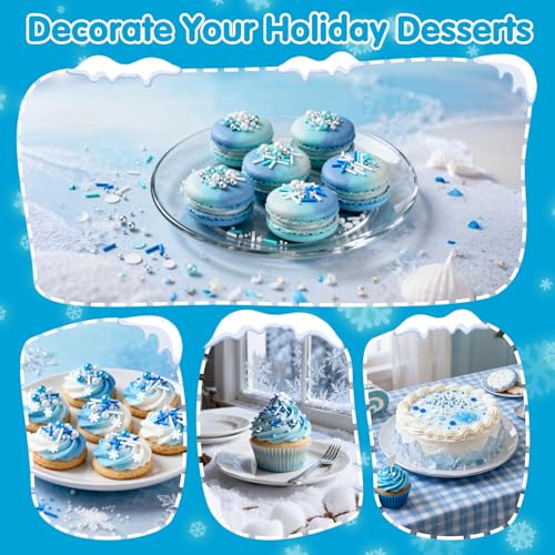 Image of Edible Blue Silver White Sprinkles,Winter Jimmies Pearls Mix,130g /4.58oz,Perfect for Cake Decorations,Cake and Cupcake Sprinkles with Assorted Shapes and Sizes for Parties Baking,Ice Cream,Cookies,Cupcake Topper,Baby Shower Party Decorating Supplies