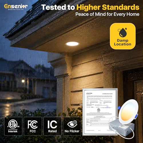 Image of Ensenior - 16 Pack, 4 Inch Ultra Thin Ceiling Recessed LED with Junction Box, 5000K Daylight, 9W 75W Eqv, Dimmable Can-Killer Downlight, High Brightness 750LM - ETL & Energy Star Certified
