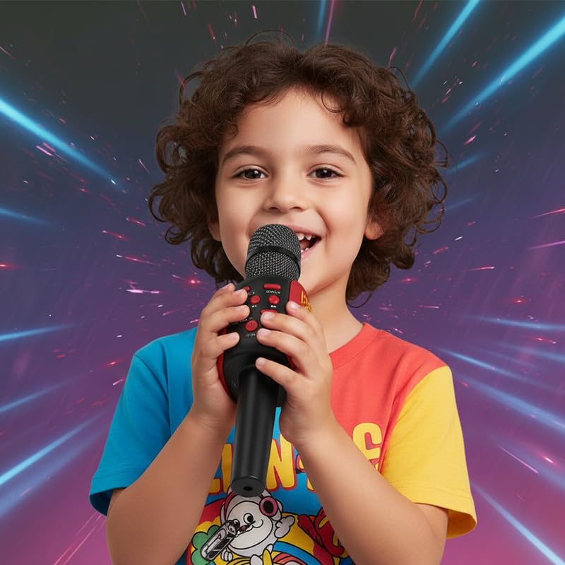Image of VIL Wireless with LED RGB Light Mic Speaker Handheld Mike Karaoke Mic Music Player Singing Recorder KTV Microphone Wireless (Mike Pink)