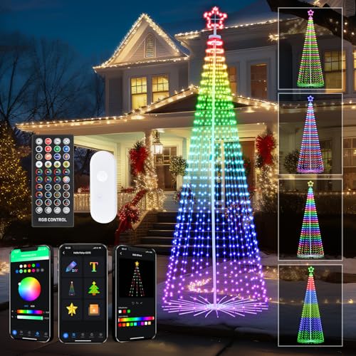 Image of FANCILLUMA 12 FT 832 LED Outdoor Smart Christmas Cone Tree Lights | RGB Color Changing, DIY Multicolor Lightshow, APP & Remote Control, Music Sync Timer Waterproof Outdoor Christmas Decorations