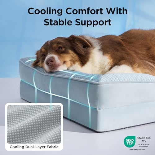 Image of Bedsure XL Dog Bed for Extra Large Dogs - Orthopedic XLarge Dog Cat Cooling Bed Washable, Comfort Dogs Couch Sofa with Waterproof Removable Cover, Pet Bed with Nonskid Bottom, Cooling Blue, 42 inch