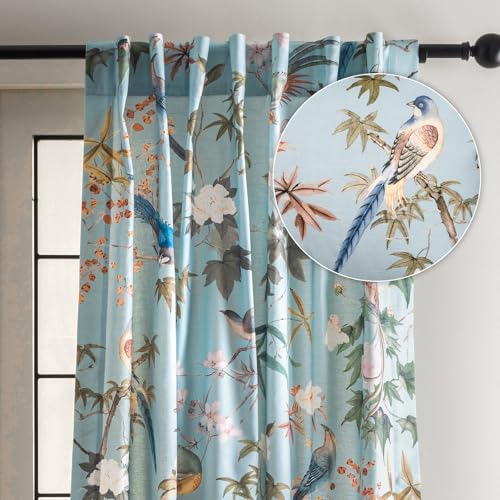 Image of Maison d' Hermine Curtains for Living Room 100% Cotton 50 inchx108 inch (Pack of 1) | 108 inches long Light Filtering Curtains for Windows Bedroom with Rod and Loop Pockets - Hokuzai - Blue