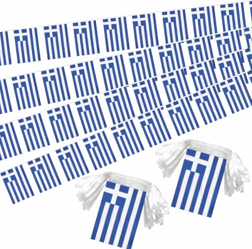 Image of 2 Pack Greece Flag Banner String Small Mini 66 Feet 60 Pcs Greek Hanging Flags Decoration