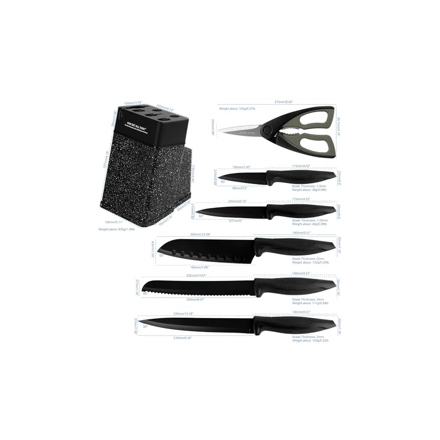 DOUBARK Kitchen Knife Block Set, 7 Pcs Kitchen Knife Set with Block Self Sharpening, Sharp Cutlery Knife Set with Stainless Steel Blades for Precise Cutting, Anti-slip Handle
