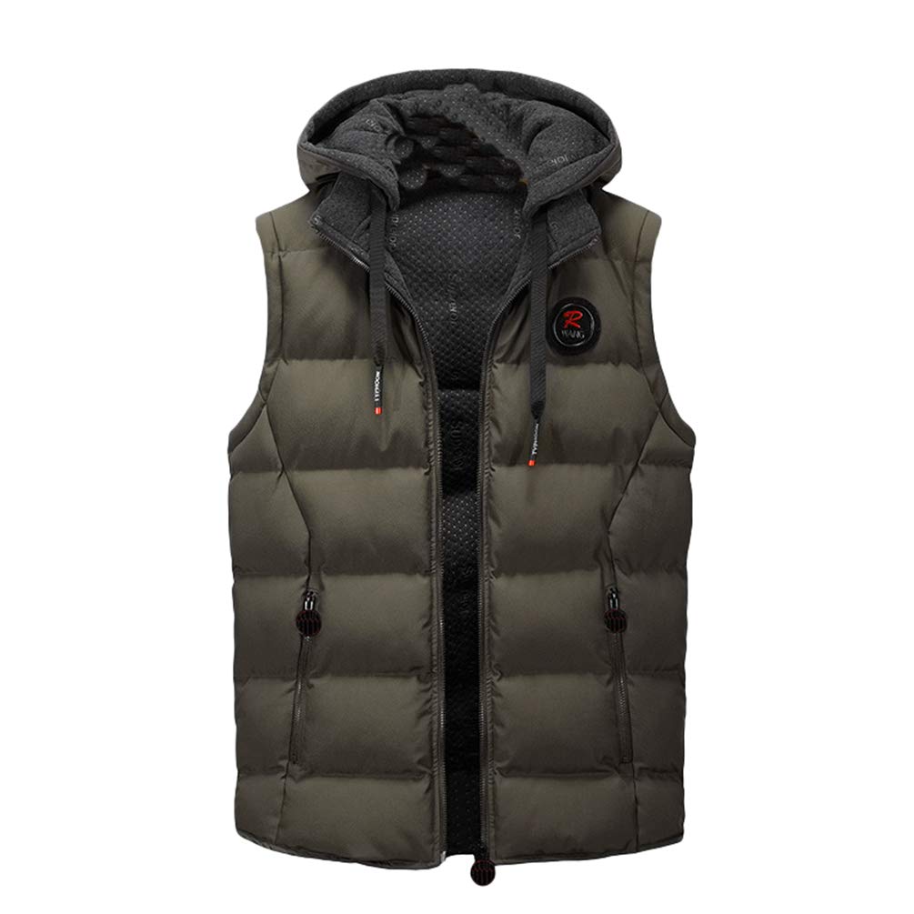 Mens Quilted Gilet Double-Sided Bodywarmer Hooded Vest Sleeveless Jacket with Hood Coffee XL