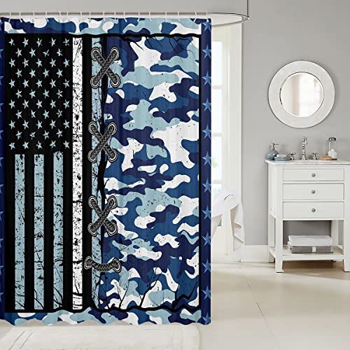 American Flag Bath Curtain for Boys Teen Military Camo Bathroom Decor Adult Women Men Army Camouflage USA Flag Shower Curtain Vintage Camo American Flag Waterproof Shower Curtain,72" W x 78"