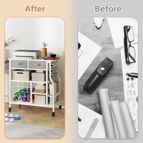 Image of Organization and Storage Rolling Craft Organizer Cart Compatible with Machine Cart with Drawers Vinyl Roll Holder Storage Cabinet for Home Craft Room