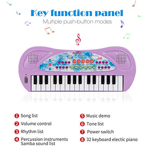 aPerfectLife Kids Keyboard Piano, 32 Keys Multifunction Portable Piano Electronic Keyboard Music Instrument for Kids Early Learning Educational Toy (Purple) - Thumbnail 4