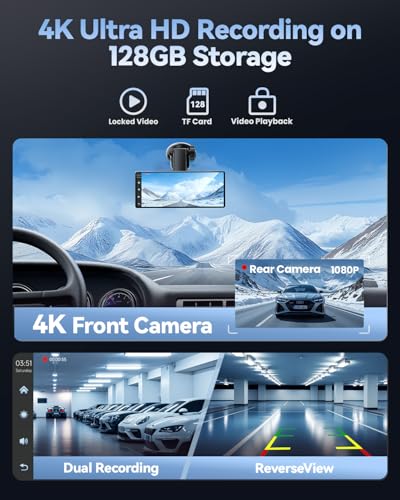Carplay Screen for Car, 8.1" HD Portable Touch Screen Car Stereo with Android Auto, 4K Dash Cam, 1080P Backup Camera, GPS Navigation, Mirror Link, Bluetooth, AUX, FM Transmitter - Image 3