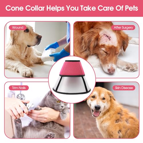 Image of ASENKU Adjustable Dog Cone Collar, Comfortable Cone for Dogs After Surgery, Soft Protective Pet Recovery Collar for Large Medium Small Dogs, Elizabethan Collar Dog Red, M
