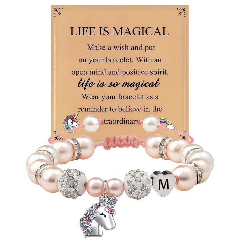 Blisshour Unicorn Bracelet Gifts - Heart Initial A M B E J S Unicorn Jewelry Unicorns Gifts Rainbow Letter Unicorn Bracelets Birthday Gift