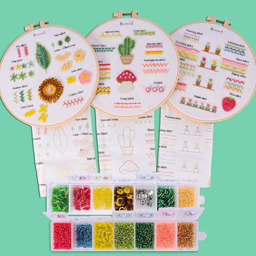 Image of Bonroy Beginners Embroidery Kit for Adult Beginners, Beaded Embroidery Kit, Beginner Bead Embroidery Practice (BY-BD-S)