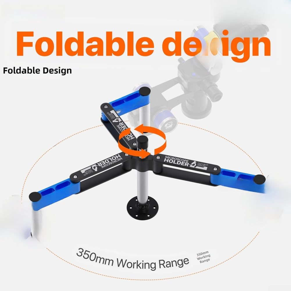 Soporte para microscopio M6 Plus brazo articulado con control de movimiento amortiguado que permite ajustes lentos deliberados para un examen detallado
