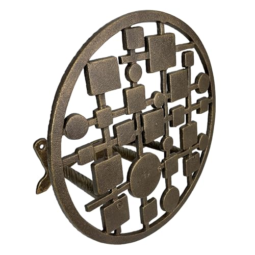 Zeckos Garden Hose Holder Circles and Squares 12 Inch Cast Iron Bronze