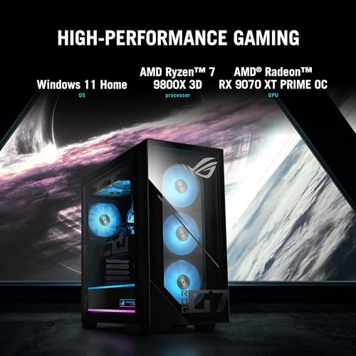 Image of ASUS ROG GM700 (2025) Gaming Desktop PC, AMD Ryzen 7 9800X3D Processor, AMD Radeon RX 9070 XT Prime OC, 2TB M.2 NVMe PCIe 4 SSD, 32GB DDR5 RAM, Windows 11 Home, GM700TZ-MS777