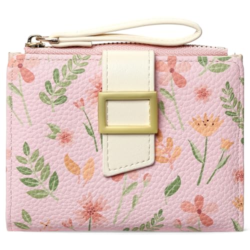 Image of RNIEGA Small Wallets for Women Bifold Vegan Leather Wallet RFID Blocking | Floral Pattern Card Holder with Zipper Pocket