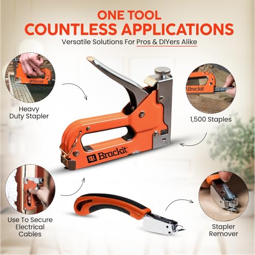 Bracket 5-in-1 Heavy Duty Staple Gun with 2400 Staples & Stapler Remover – Upholstery Staple Gun Heavy Duty for Wood Crown U & T Shape Brad Nail Staple Gun – Wall Stapler – Ideal for DIY 3 Bracket 5-in-1 Heavy Duty Staple Gun with 2400 Staples & Stapler Remover – Upholstery Staple Gun Heavy Duty for Wood Crown U & T Shape Brad Nail Staple Gun – Wall Stapler – Ideal for DIY - Image 3