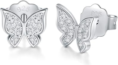 Solid 18K Gold Over 925 Sterling Silver Stud Earrings, Cubic Zirconia Butterfly Stud Earrings/Silver Earrings, Gold Earrings for Women