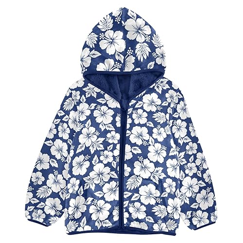 Hibiscus Flower Boys Fleece Hoody Jacket Zip Up Coat Warm Fall Winter Plush Jacket Long Sleeve Outerwear - Main Image