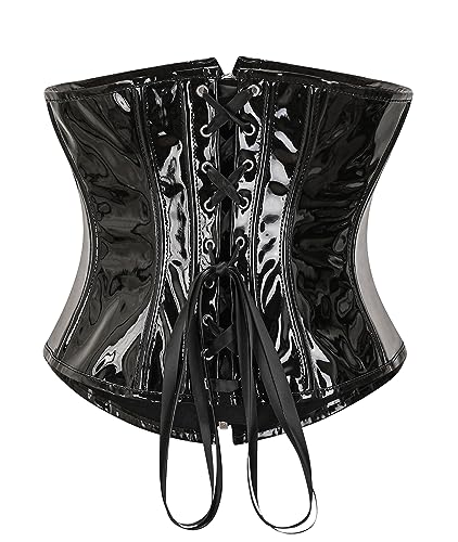 bslingerie Womens PVC Leather Underbust Waist Training Body Shaper Bustier Corset Top2