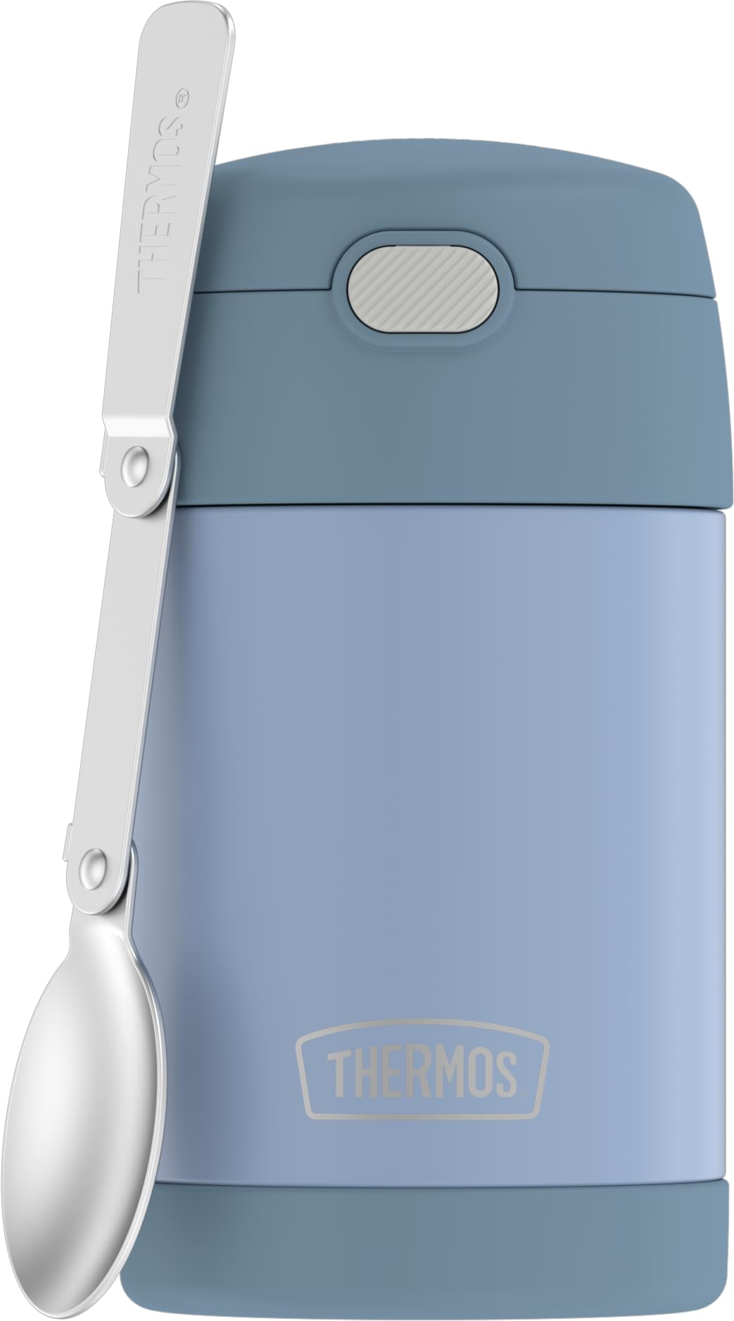 THERMOS FUNTAINER Insulated Food Jar, 16 Ounce, Kid Friendly Food Jar with Foldable Spoon, Denim Blue