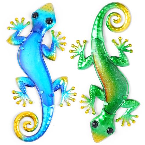 AOOSU Métal Gecko Décoration Murale, 2PCS Gecko Sculpture en Fer, Métal Mur Art Geckos Décorations à Suspendre, Tentures Geckos pour Jardin Maison Salon...