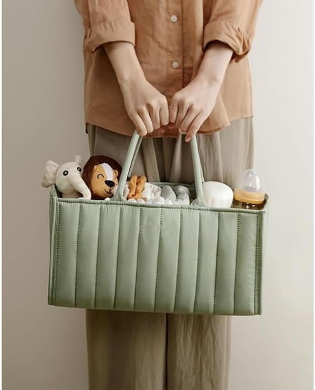 Image of Winnies Cute Diaper Caddy Bag for Smart Mothers Baby Diaper Caddy Organizers Baby Wipes Felt Storage, Nursery, Foldable and Portable (Green)