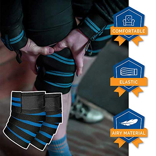 Image of Weight Lifting Knee Wraps Heavy Duty Elastic Compression Support for Squats Gym Power Lifting Olympic Lifting Workout Cross Training and Cross fit - Pack of 1 (Blue)