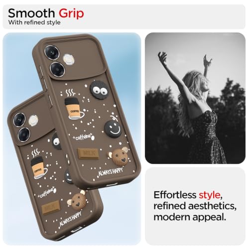 Image of Pikkme Back Cover for Oppo F33 Pro 5G | 3D Bear Silicone Cute & Fun Coffee Cartoon | Full Body Protection Bumper Case (Brown)