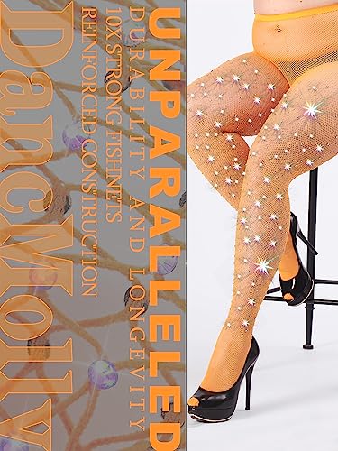 Image of DancMolly 10X Strong Ultra Sparkly Rhinestone Fishnet Stockings, Plus Size Sparkle Tights for Women Sexy Party Concert Outfit