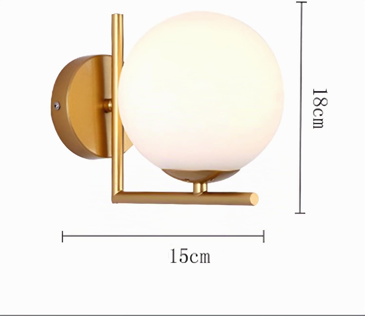 Aplique de pared con bola de cristal blanco, globo de cristal blanco con base dorada, lámpara de pared para cabecera (Dorado)