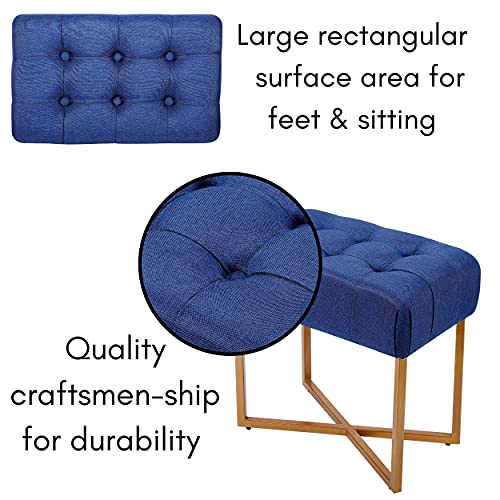 BIRDROCK HOME Rectangle Tufted Linen Ottoman Foot Rest - 19.7x11.82x17.73” Small Foot Stool with Legs - Padded Footrest Modern Ottomans for Living Room Furniture, Bedroom Footstool (Blue) by BIRDROCK HOME - Image 7