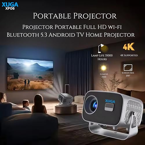 Image of XUGA- Cybernautt XP06 4X+ Fully Automatic Projector 4k Ultra HD | Native 1080P | 360 Rotation | 5500 Lumens, Android OS, WiFi 6, Powerful 5W Speaker, Portable Home Theater | Smart Projector for Room