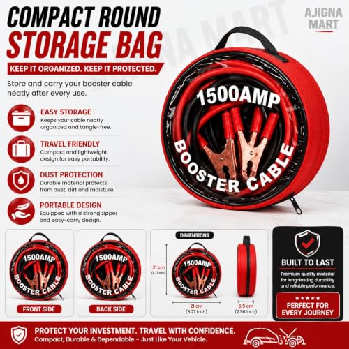 Image of 1500 AMP Heavy Duty Car Battery Booster Cable | Copper Jumper Cables with Alligator Clamps | Emergency Jump Start for Cars, SUVs & Trucks