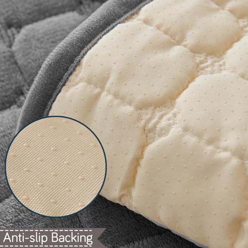 Image of HOKIPO 'BelleLace Series' Imperial Milk Velvet Anti-Slip Sofa Armrest Covers with Lace | 1 Pair - Porpoise Grey (AR-5961-DGRY*2)
