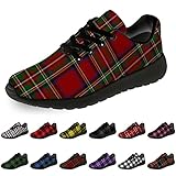 Horethy Plaid Shoes: Women's/Unisex Men's Running, Walking, Tennis Sneakers - Buffalo Green, Red - Size 8.5 Women/7 Men
